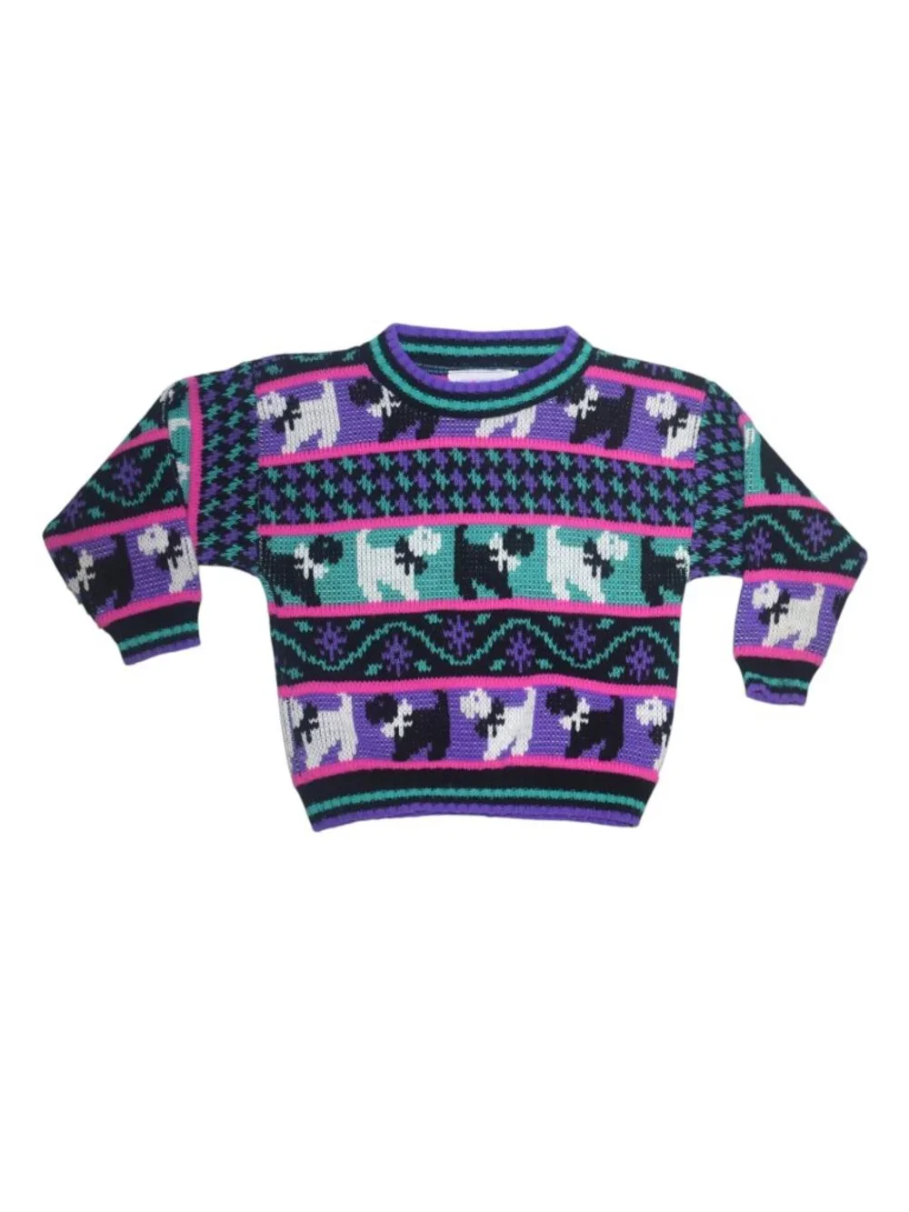 Cute Vintage 80s Heartworks Scottie Dogs Knit Sweater 4T